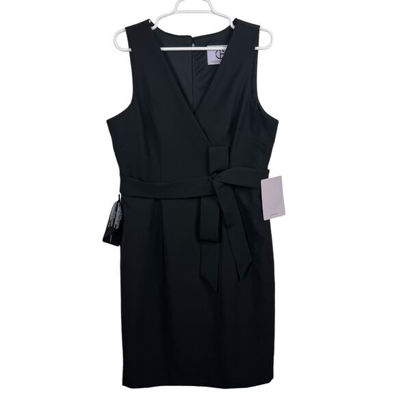 Women's JS Collections Black Ella Bow Tie Knee Length Sheath Cocktail Dress 16 - Picture 1 of 10